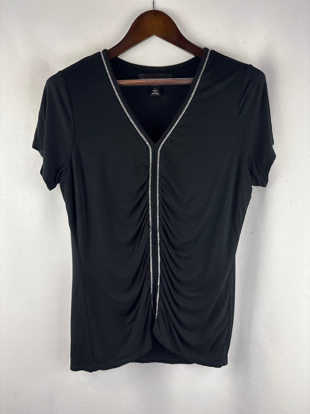 Women’s Colleen Lopez Large Black Short Sleeve Blouse
